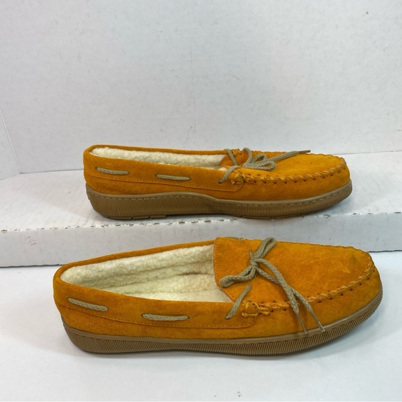 Hush Puppies Orange Suede Moccasins Fur Lined Loafer Slippers Women's Size 9 - Picture 10 of 15
